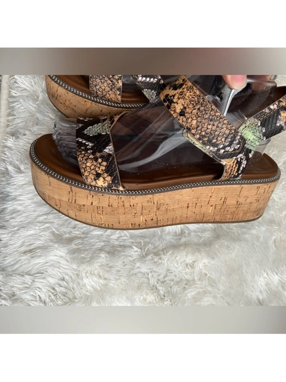 Franco Sarto Snake Print Cork Platform Wedge Sandals Women’s 9.5 Leather